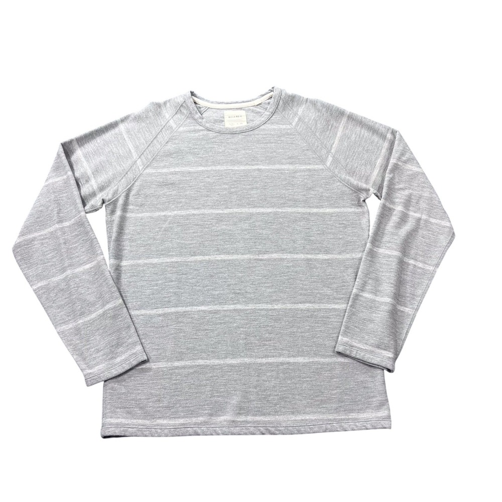 Billy Reid Men's Medium Gray Striped Long Sleeve Crewneck Sweater Shirt